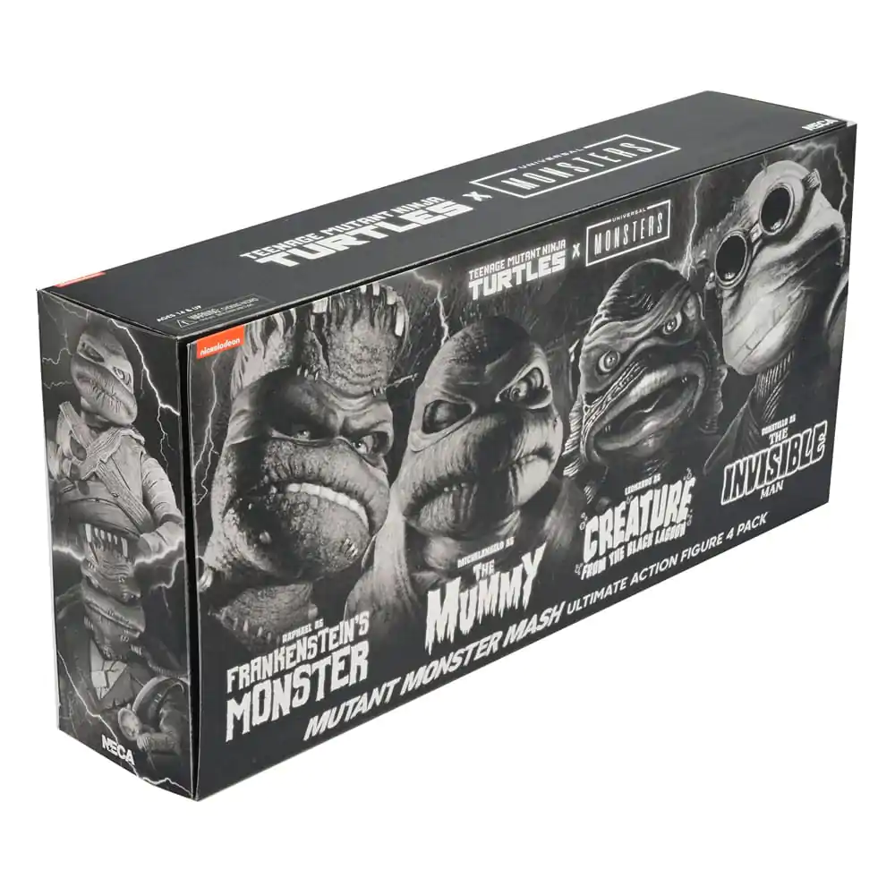 Universal Monsters x Teenage Mutant Ninja Turtles Action Figures set de 4 figurine Broaște Țestoase Alb-Negru 18 cm poza produsului