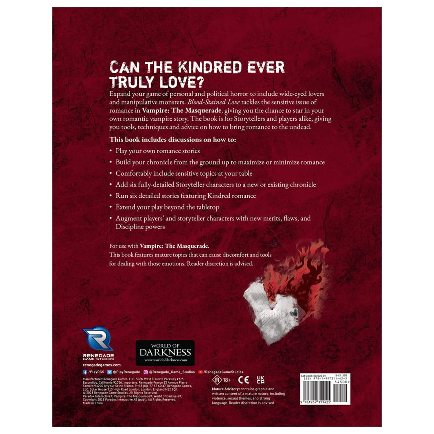 Vampire: The Masquerade 5th Edition RPG carte Blood-Stained Love Sourcebook *Versiunea engleza* poza produsului