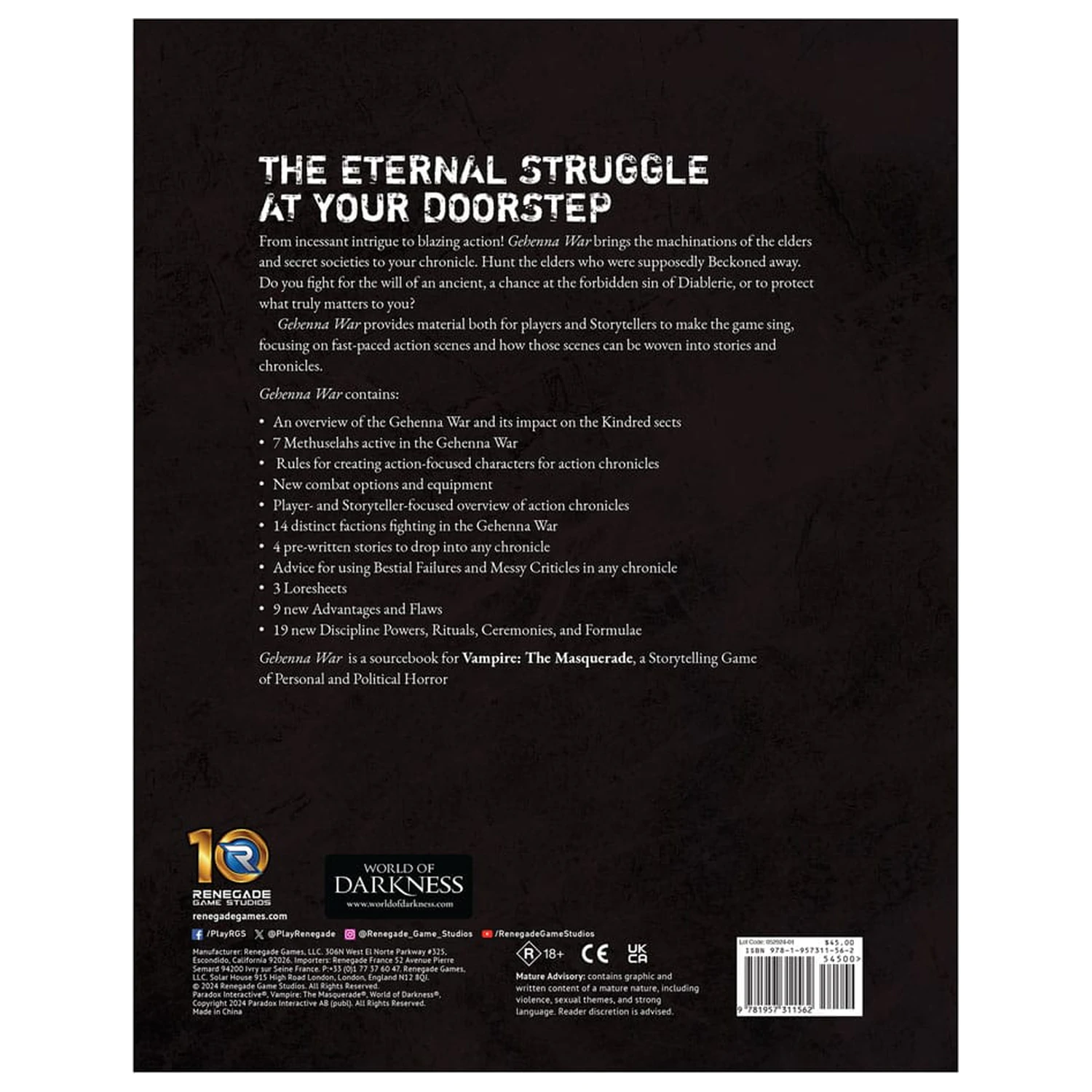 Vampire: The Masquerade 5th Edition RPG carte Gehenna War Sourcebook *Versiune engleza* poza produsului