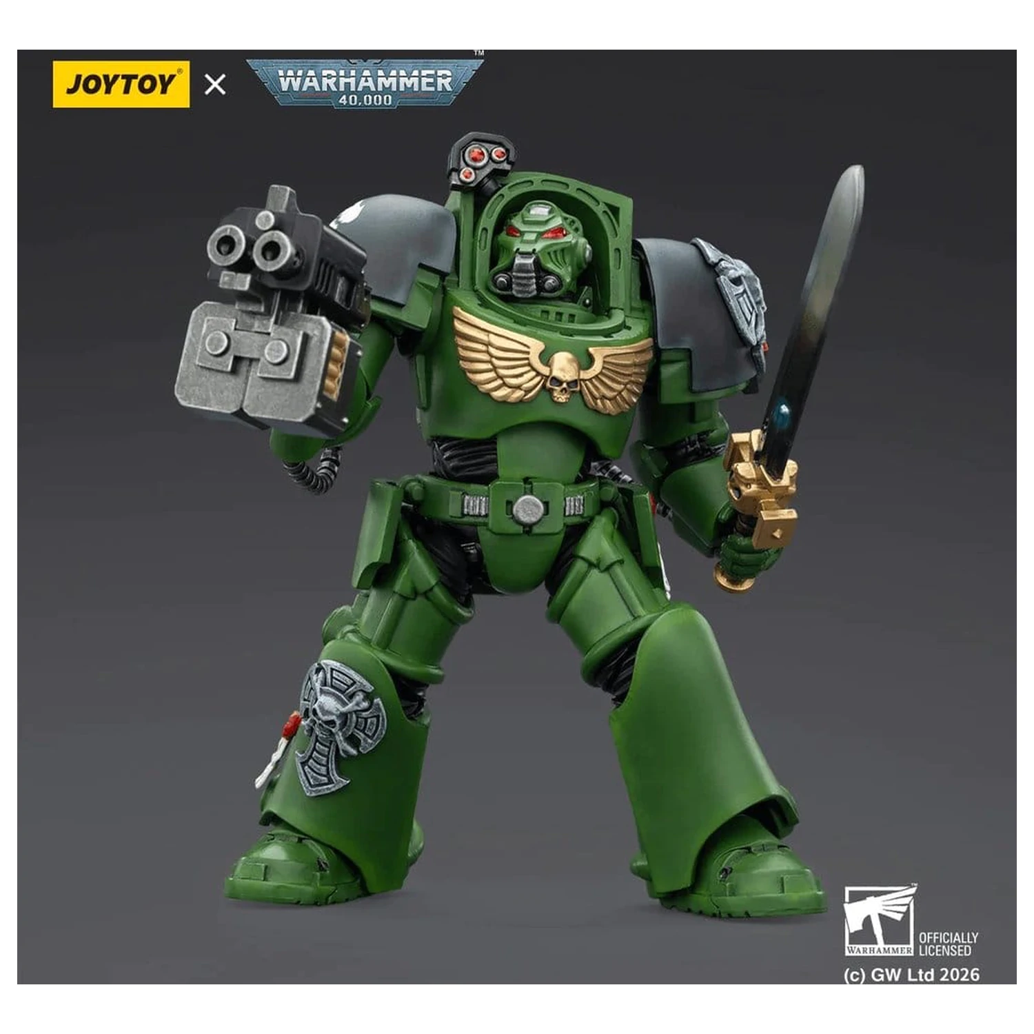 Warhammer 40,000 Figurina de actiune Salamanders Terminator 1 cu Sabie Energetica si Storm Bolter 14 cm poza produsului