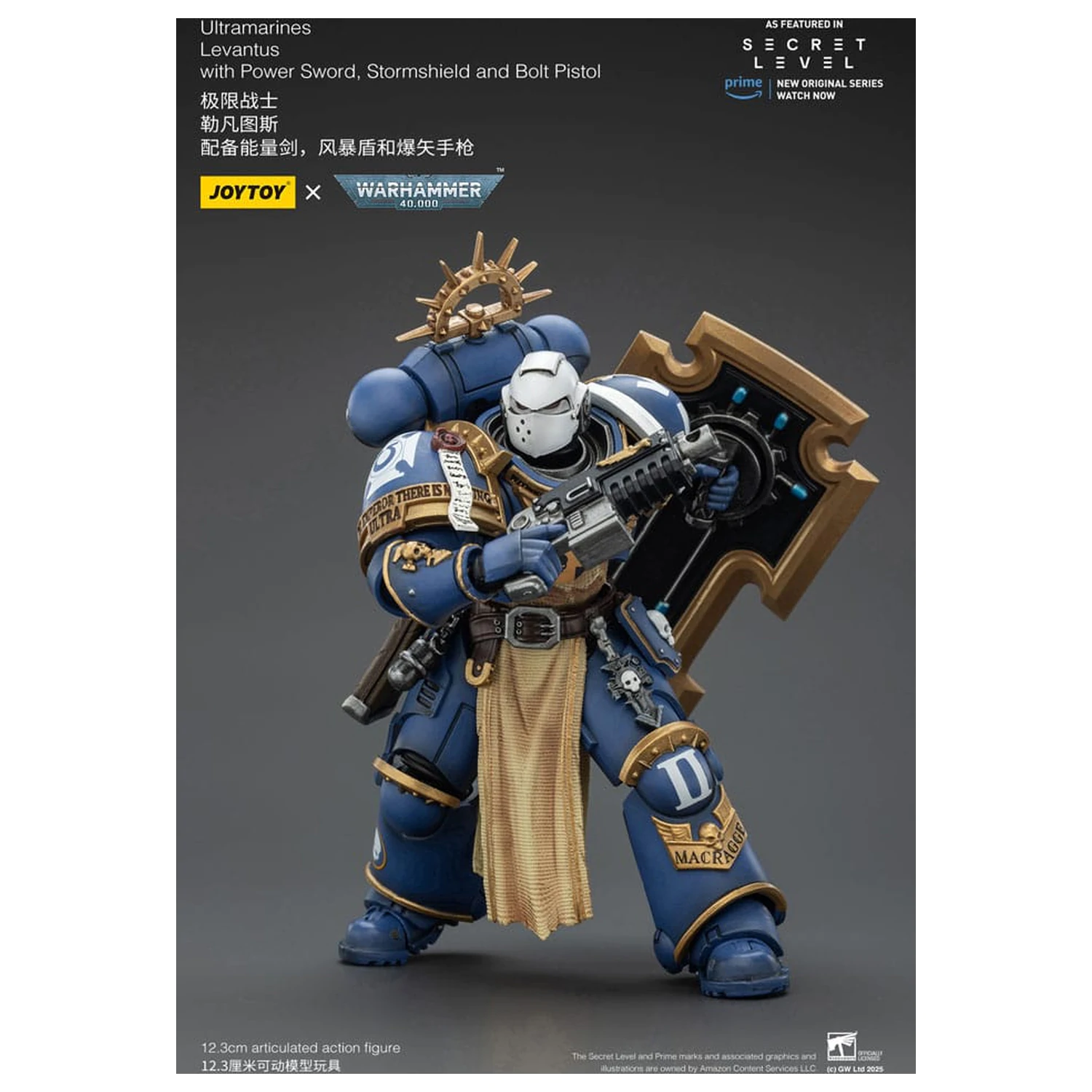 Warhammer 40,000 Figurina de acțiune Ultramarines Levantus cu Power Sword, Stormshield și Bolt Pistol 13 cm poza produsului