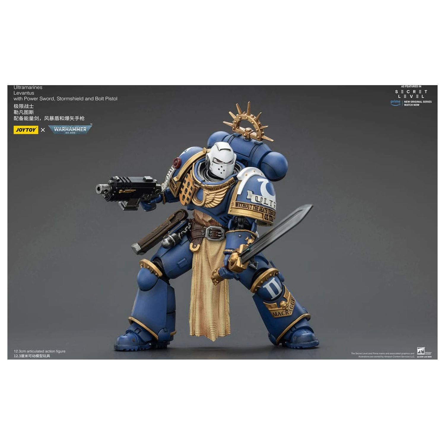 Warhammer 40,000 Figurina de acțiune Ultramarines Levantus cu Power Sword, Stormshield și Bolt Pistol 13 cm poza produsului