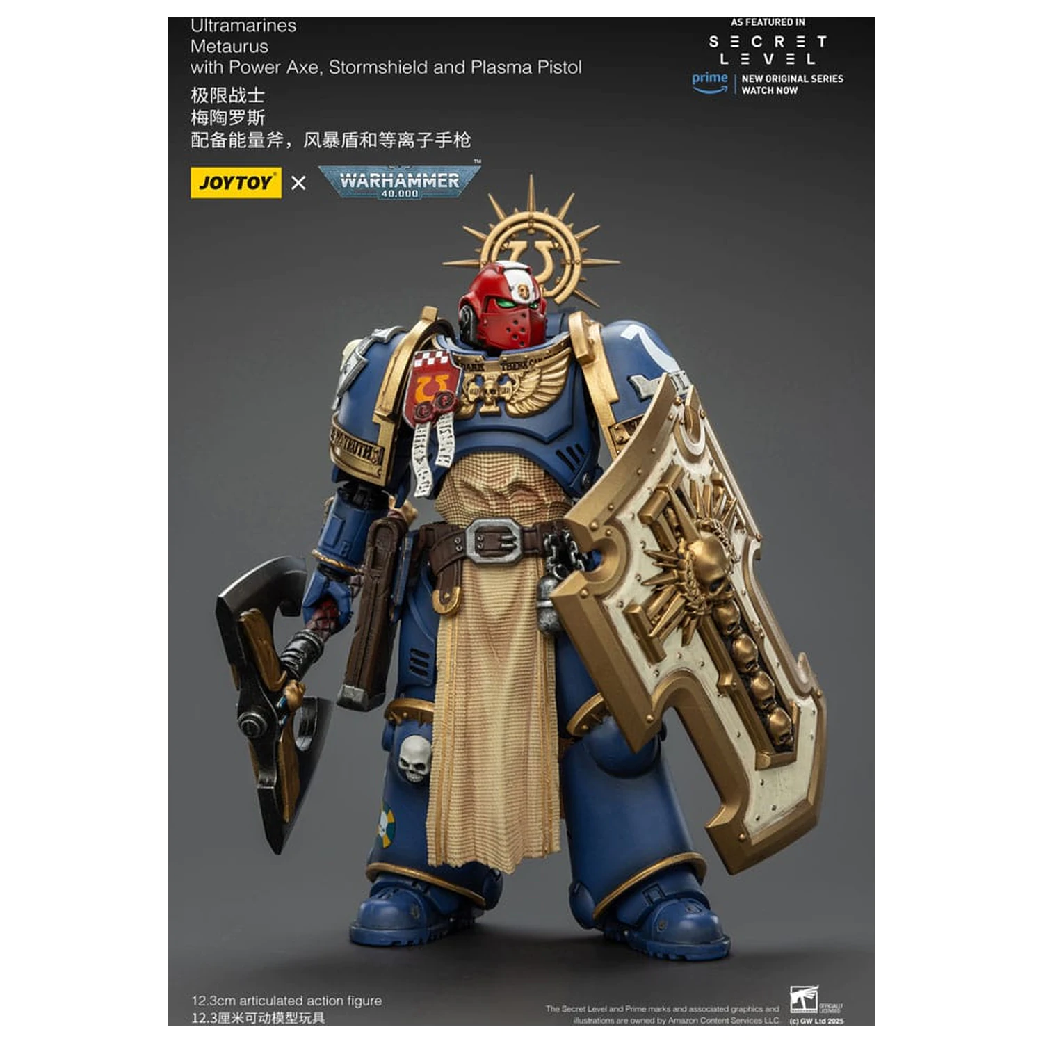 Warhammer 40,000 Figurina de actiune Ultramarines Metaurus cu Power Axe, Stormshield si Plasma Pistol 13 cm poza produsului