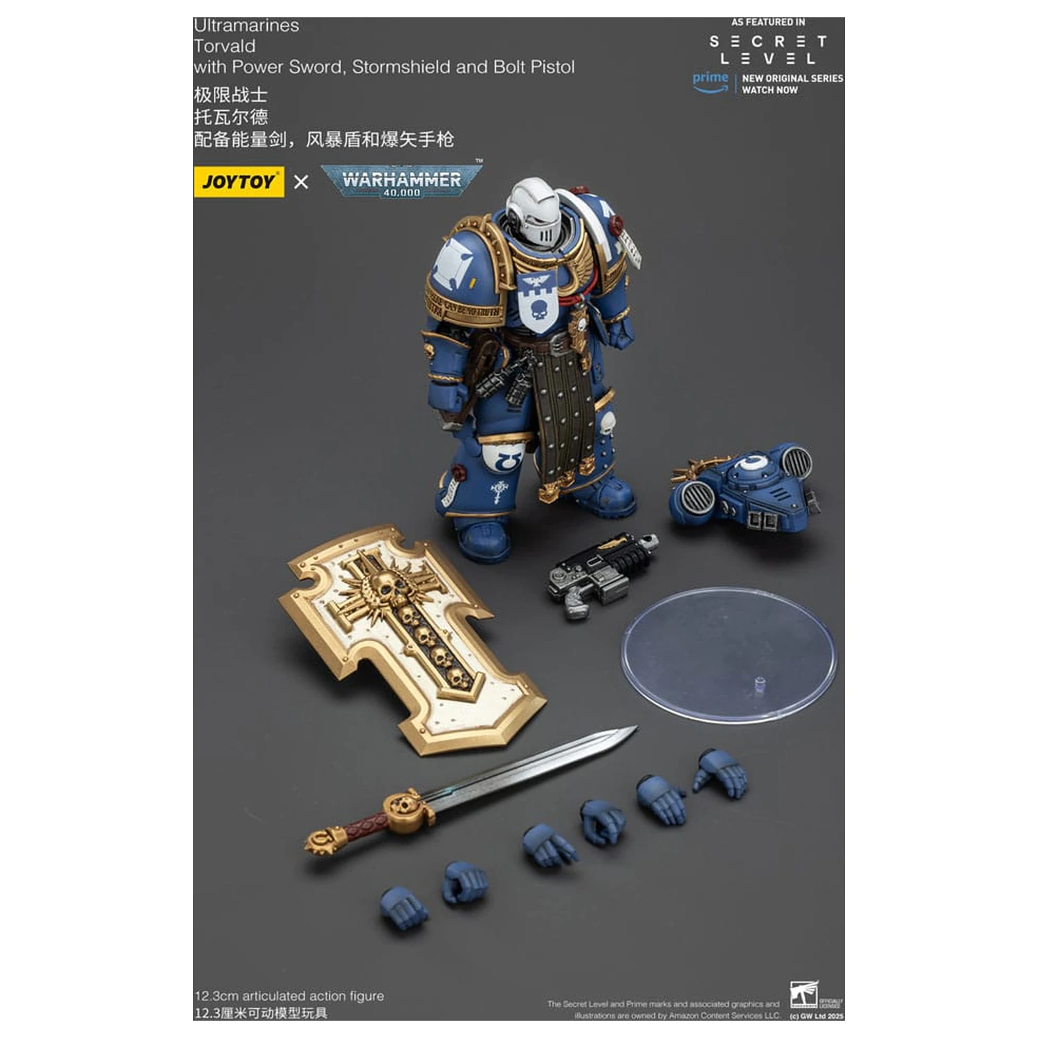 Warhammer 40,000 Figurina de acțiune Ultramarines Torvald cu sabie energetică, scut Stormshield si pistol Bolt 13 cm poza produsului