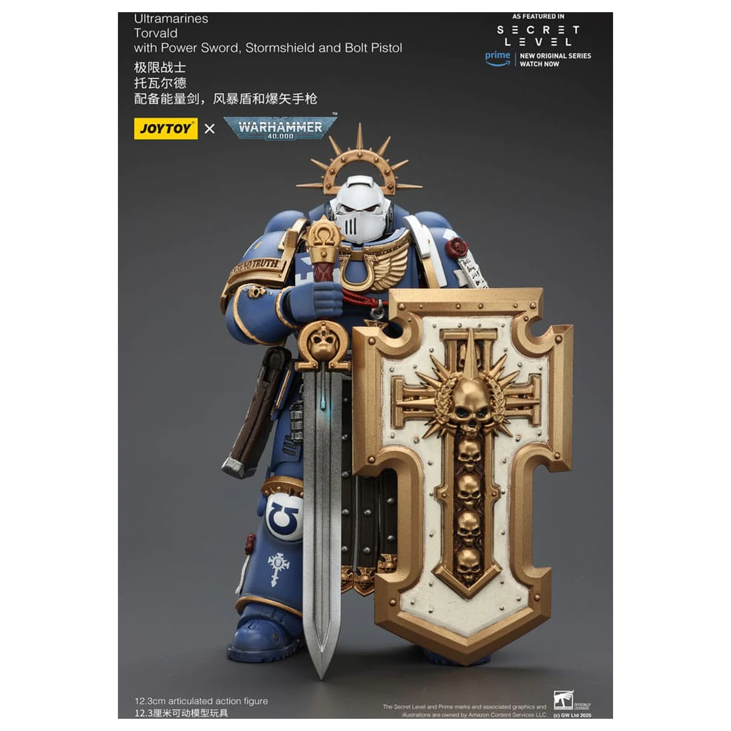 Warhammer 40,000 Figurina de acțiune Ultramarines Torvald cu sabie energetică, scut Stormshield si pistol Bolt 13 cm poza produsului
