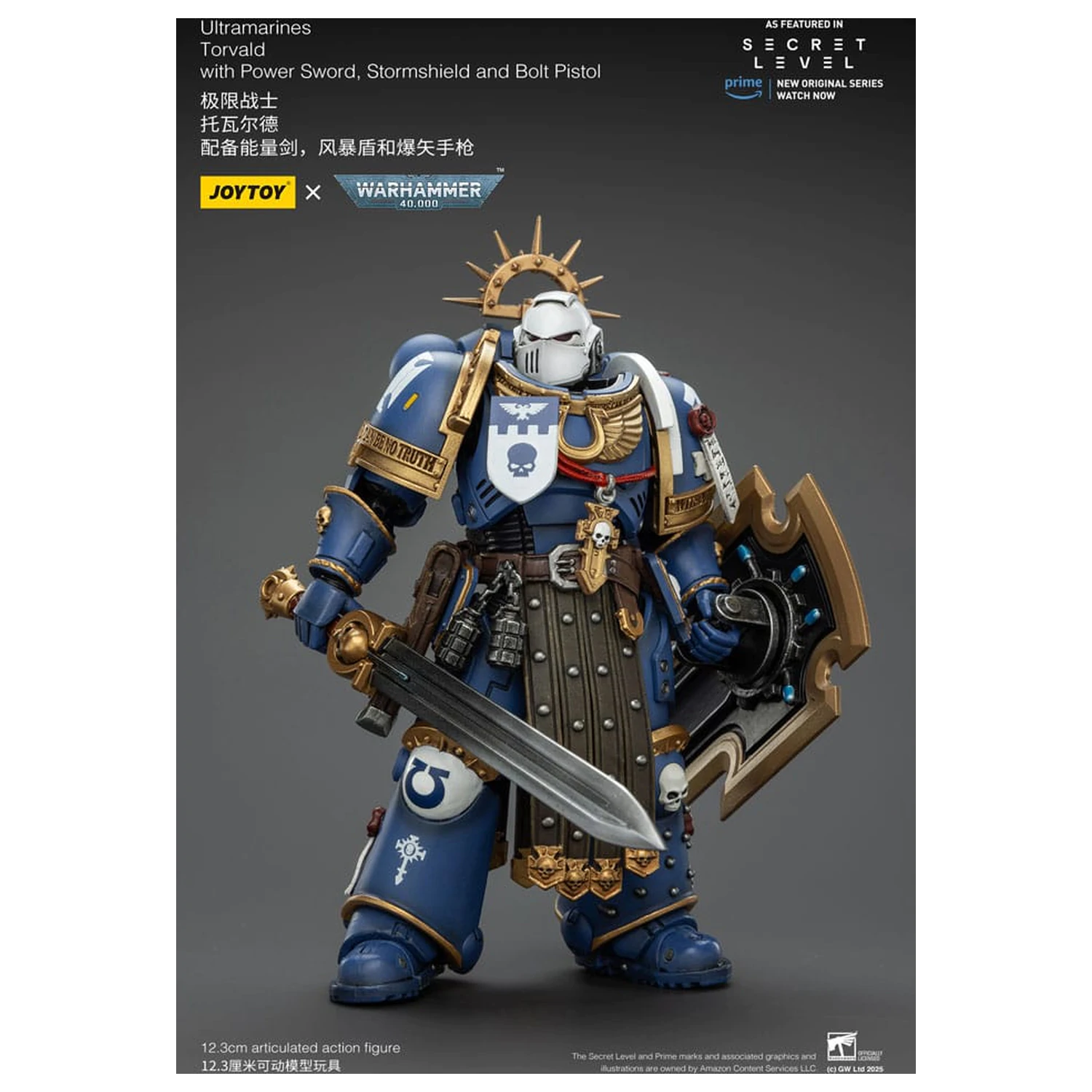 Warhammer 40,000 Figurina de acțiune Ultramarines Torvald cu sabie energetică, scut Stormshield si pistol Bolt 13 cm poza produsului
