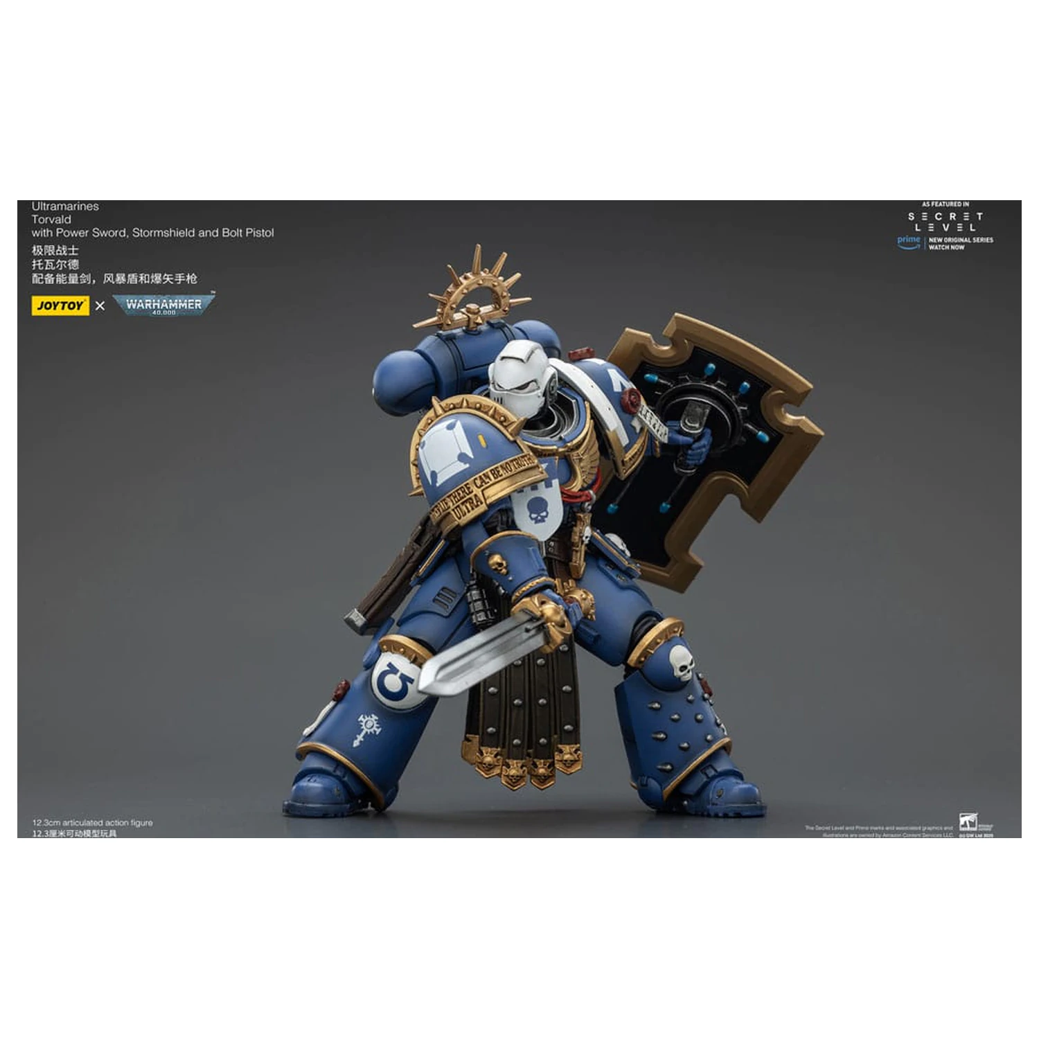 Warhammer 40,000 Figurina de acțiune Ultramarines Torvald cu sabie energetică, scut Stormshield si pistol Bolt 13 cm poza produsului