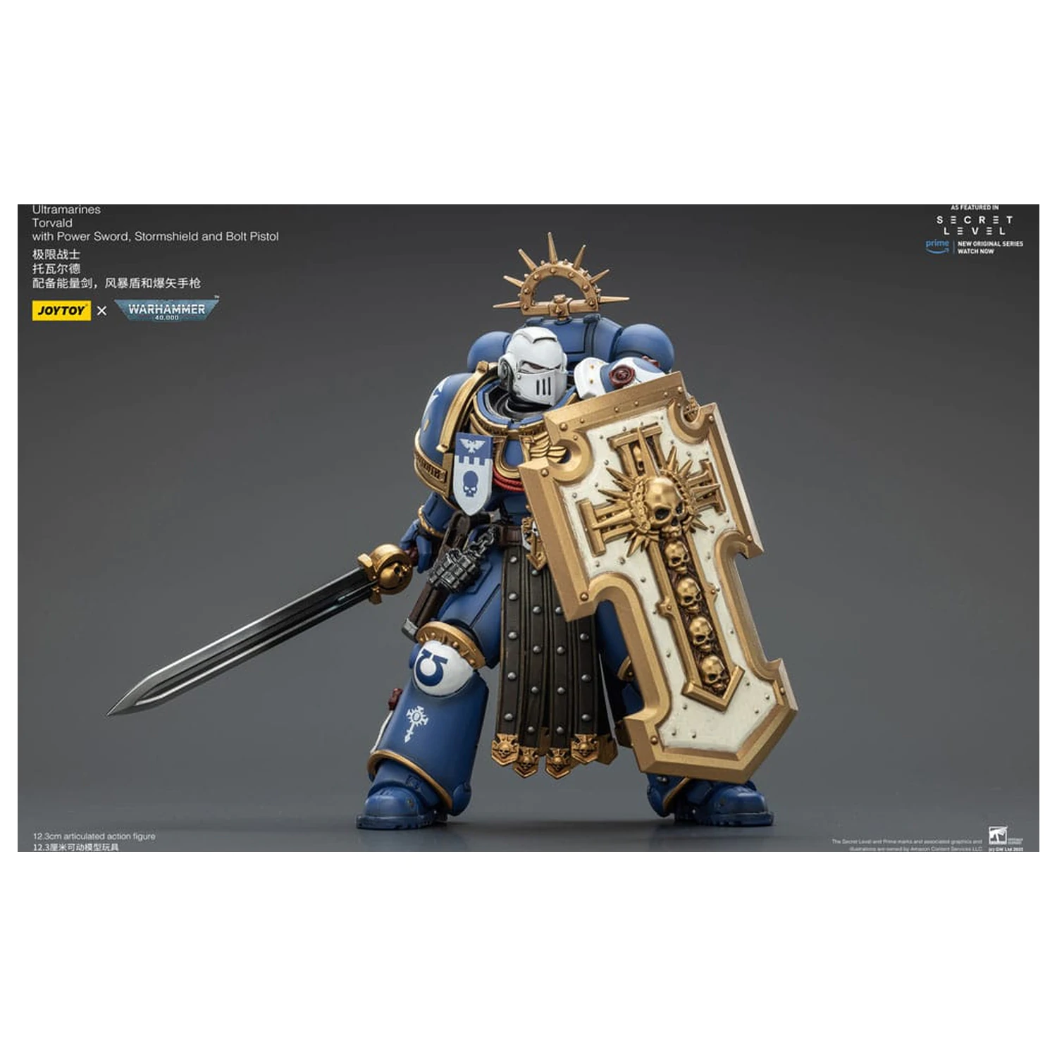 Warhammer 40,000 Figurina de acțiune Ultramarines Torvald cu sabie energetică, scut Stormshield si pistol Bolt 13 cm poza produsului