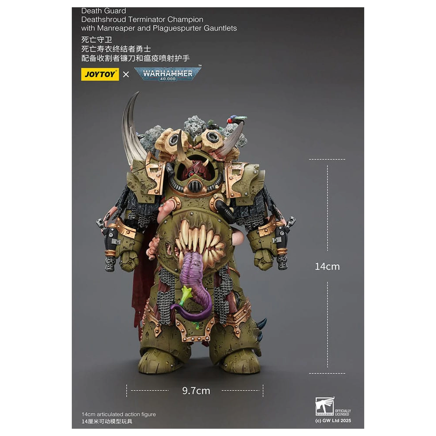 Warhammer 40k Figurina de actiune 1/18 Death Guard Deathshroud Terminator 1 cu Manreaper si Plaguespurter Gauntlet 14 cm poza produsului