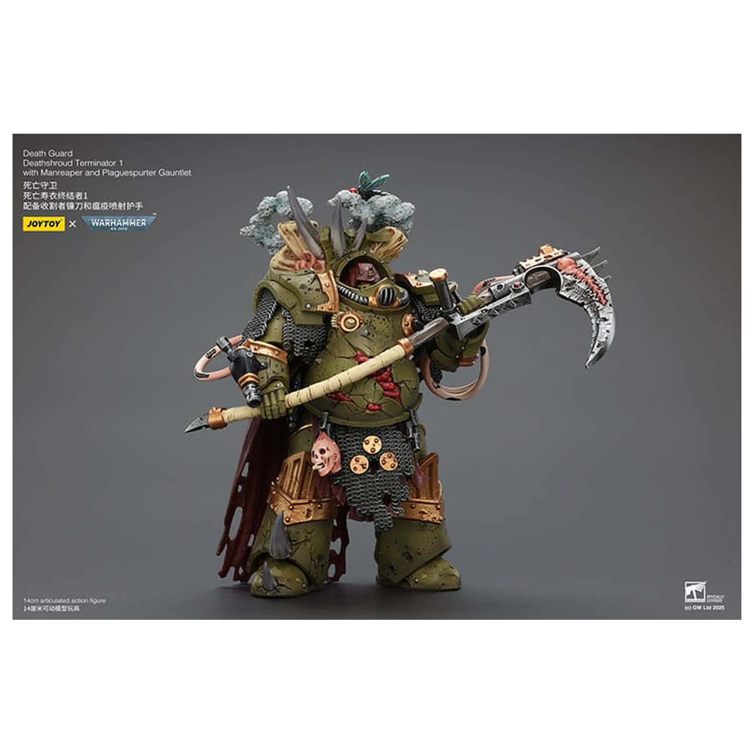 Warhammer 40k Figurina de actiune 1/18 Death Guard Deathshroud Terminator 1 cu Manreaper si Plaguespurter Gauntlet 14 cm poza produsului