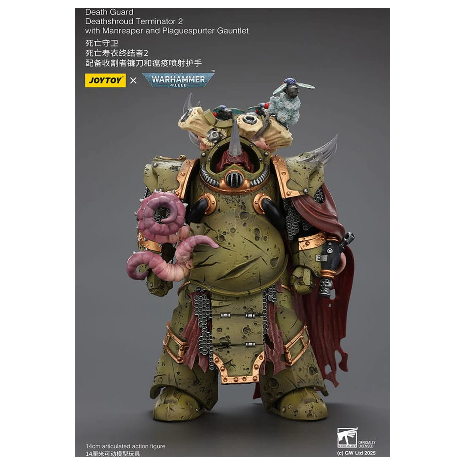 Warhammer 40k Action Figure 1/18 Death Guard Deathshroud Terminator 2 cu Manreaper si Plaguespurter Gauntlet 14 cm poza produsului