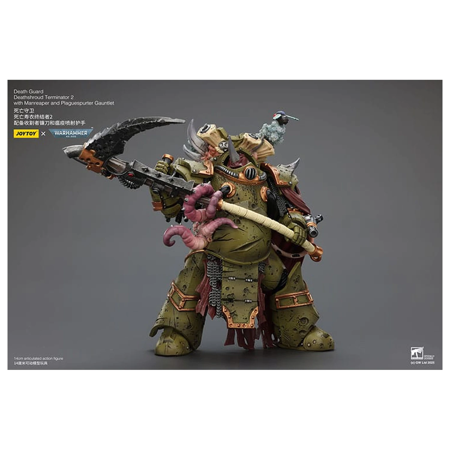 Warhammer 40k Action Figure 1/18 Death Guard Deathshroud Terminator 2 cu Manreaper si Plaguespurter Gauntlet 14 cm poza produsului