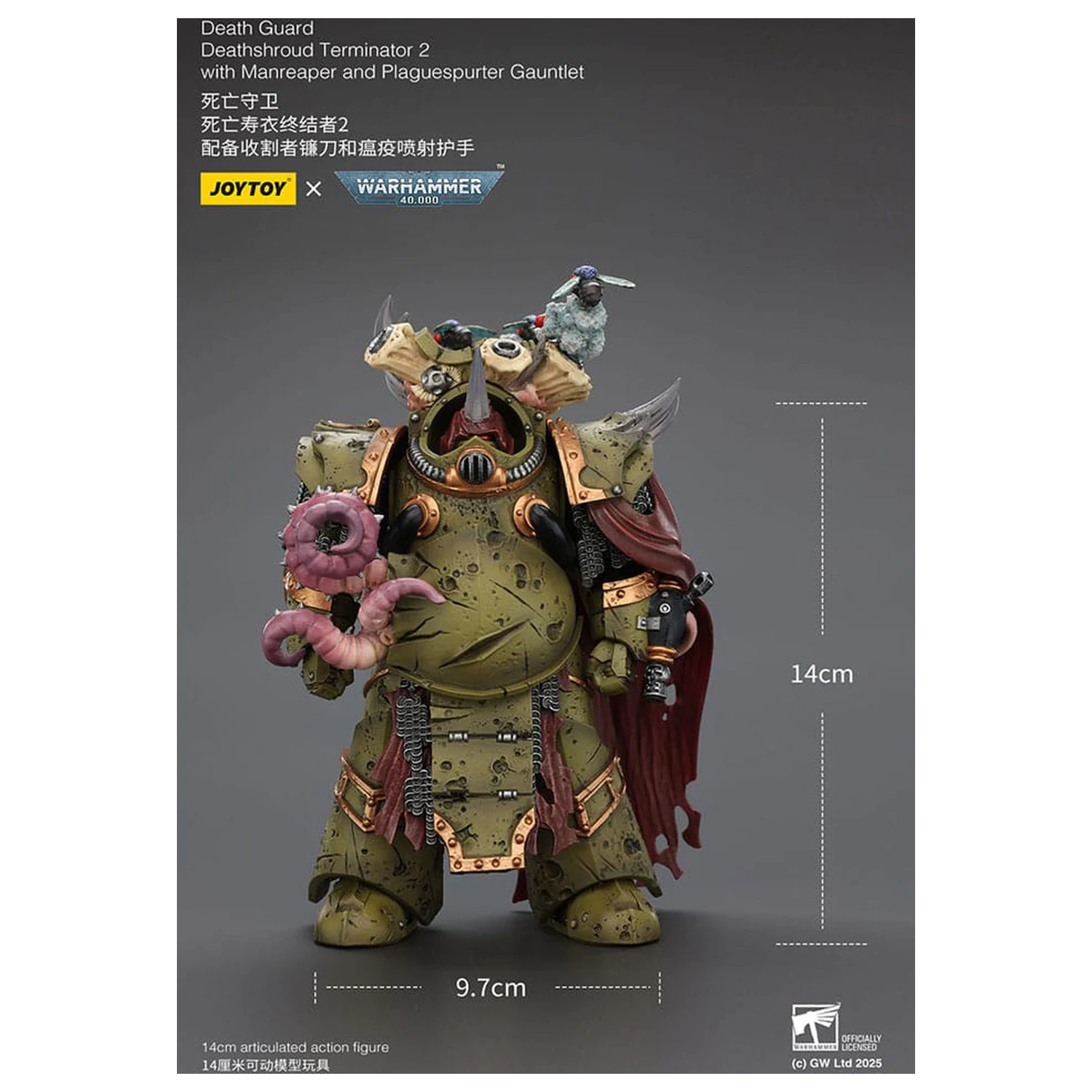Warhammer 40k Action Figure 1/18 Death Guard Deathshroud Terminator 2 cu Manreaper si Plaguespurter Gauntlet 14 cm poza produsului