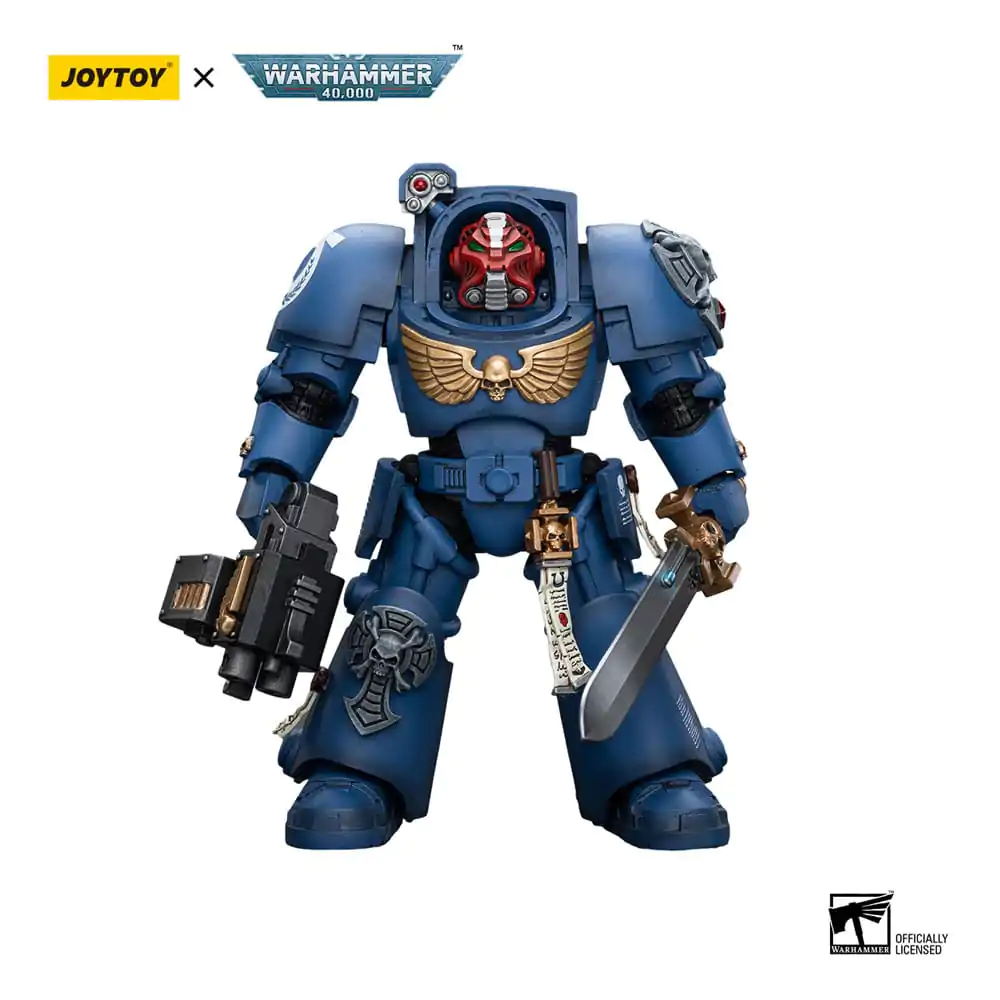 Figurină de acțiune Warhammer 40k 1/18 Ultramarines Terminator Squad Sergeant cu sabie energetică și Teleport Homer 12 cm poza produsului