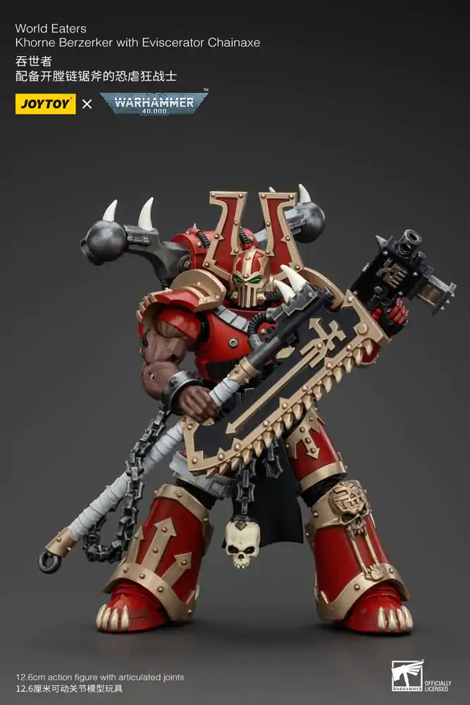 Figurină de acțiune Warhammer 40k 1/18 World Eaters Khorne Berzerker cu Eviscerator Chainaxe 13 cm poza produsului