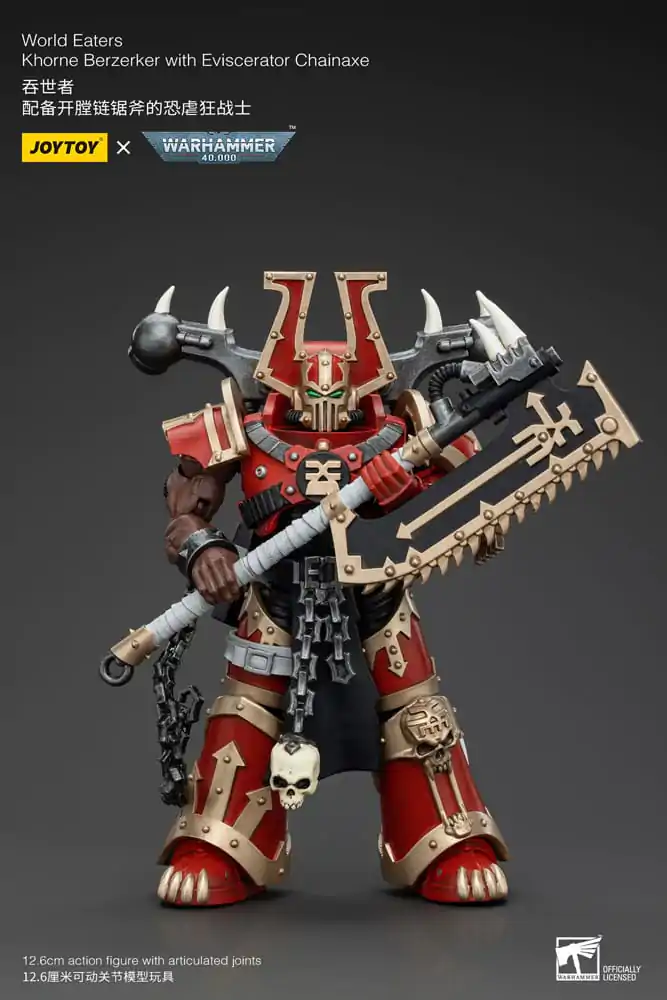 Figurină de acțiune Warhammer 40k 1/18 World Eaters Khorne Berzerker cu Eviscerator Chainaxe 13 cm poza produsului