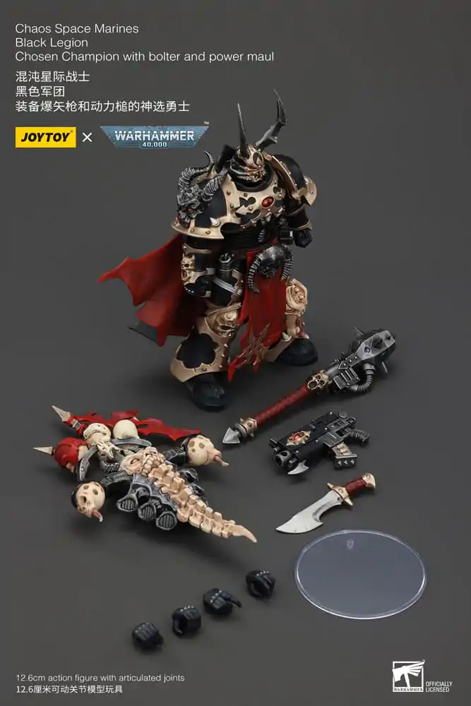 Figurină de acțiune Warhammer 40k Chaos Space Marines Black Legion Chosen Champion cu bolter și power maul 20 cm poza produsului