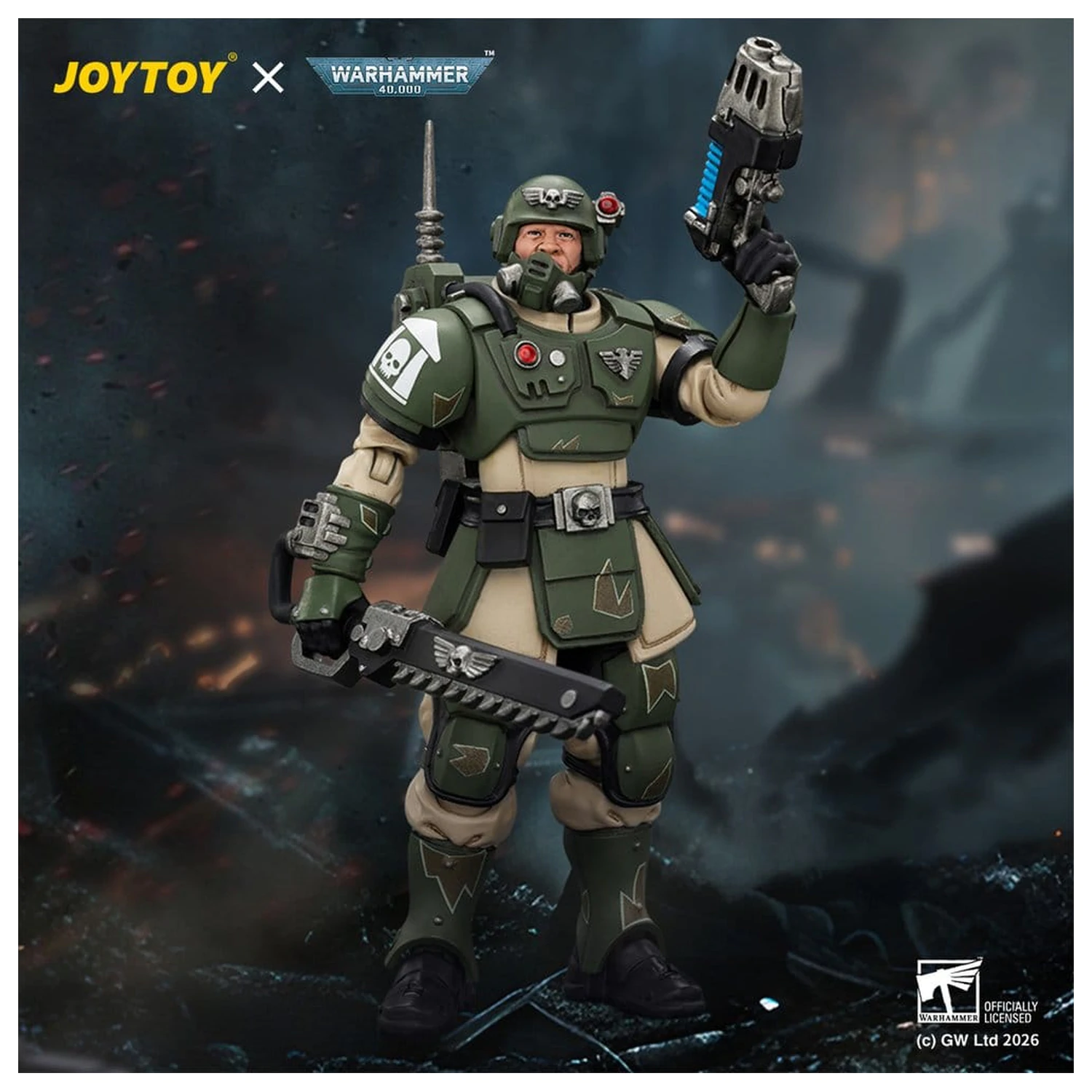 Figurina de acțiune Warhammer Astra Militarum Kasrkin 1 cu Chainsword și Plasma Pistol poza produsului