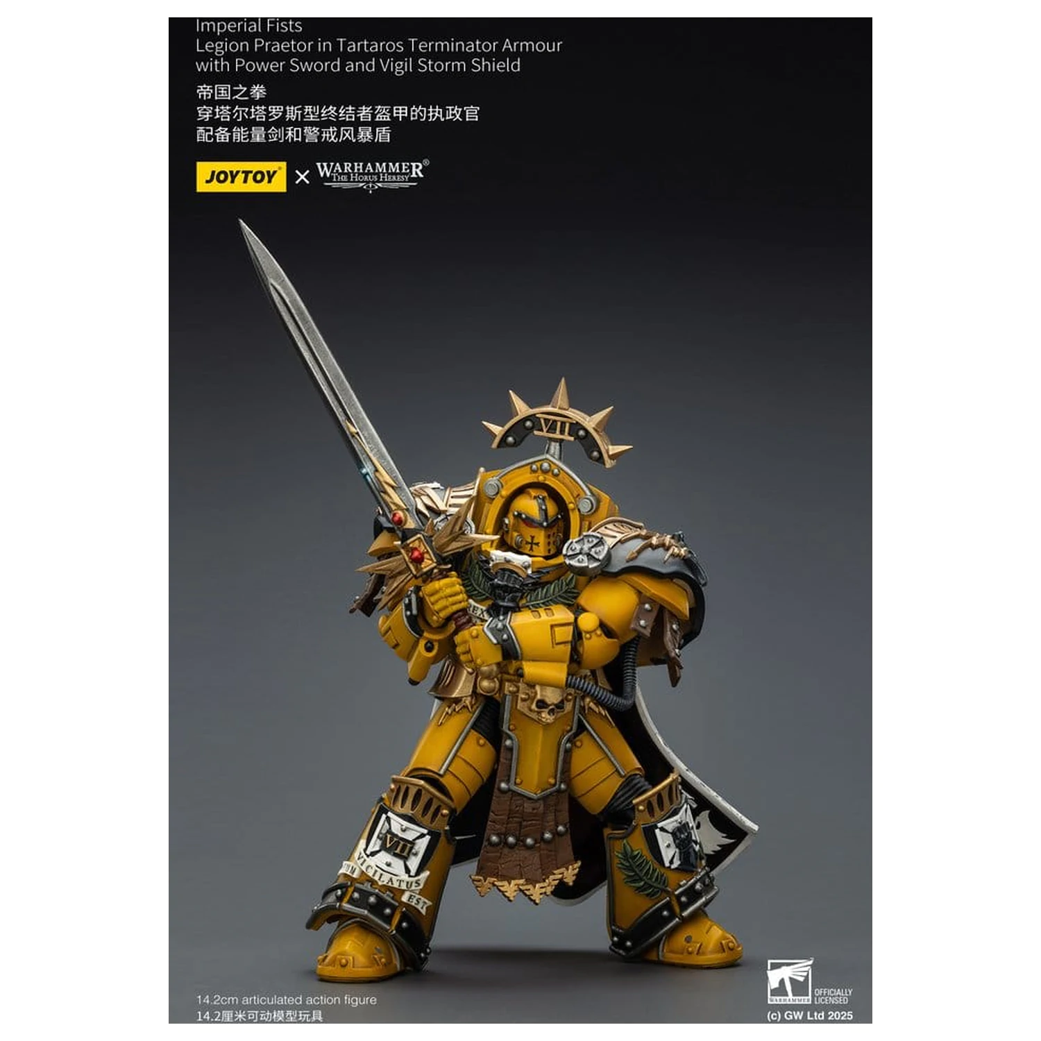 Warhammer Imperial Fists Action Figure Legion Praetor in Tartaros Terminator Armour with Power Sword and Vigil Storm Shield 14 cm poza produsului