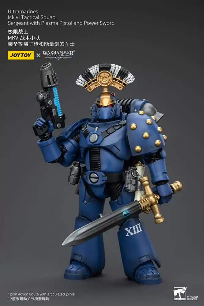 Figurină de acțiune Warhammer The Horus Heresy 1/18 Ultramarines MK VI Tactical Squad Sergent cu Pistol Plasma și Spadă Energetică 12 cm poza produsului