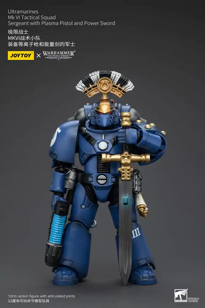 Figurină de acțiune Warhammer The Horus Heresy 1/18 Ultramarines MK VI Tactical Squad Sergent cu Pistol Plasma și Spadă Energetică 12 cm poza produsului