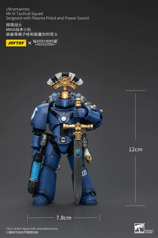 Figurină de acțiune Warhammer The Horus Heresy 1/18 Ultramarines MK VI Tactical Squad Sergent cu Pistol Plasma și Spadă Energetică 12 cm poza produsului