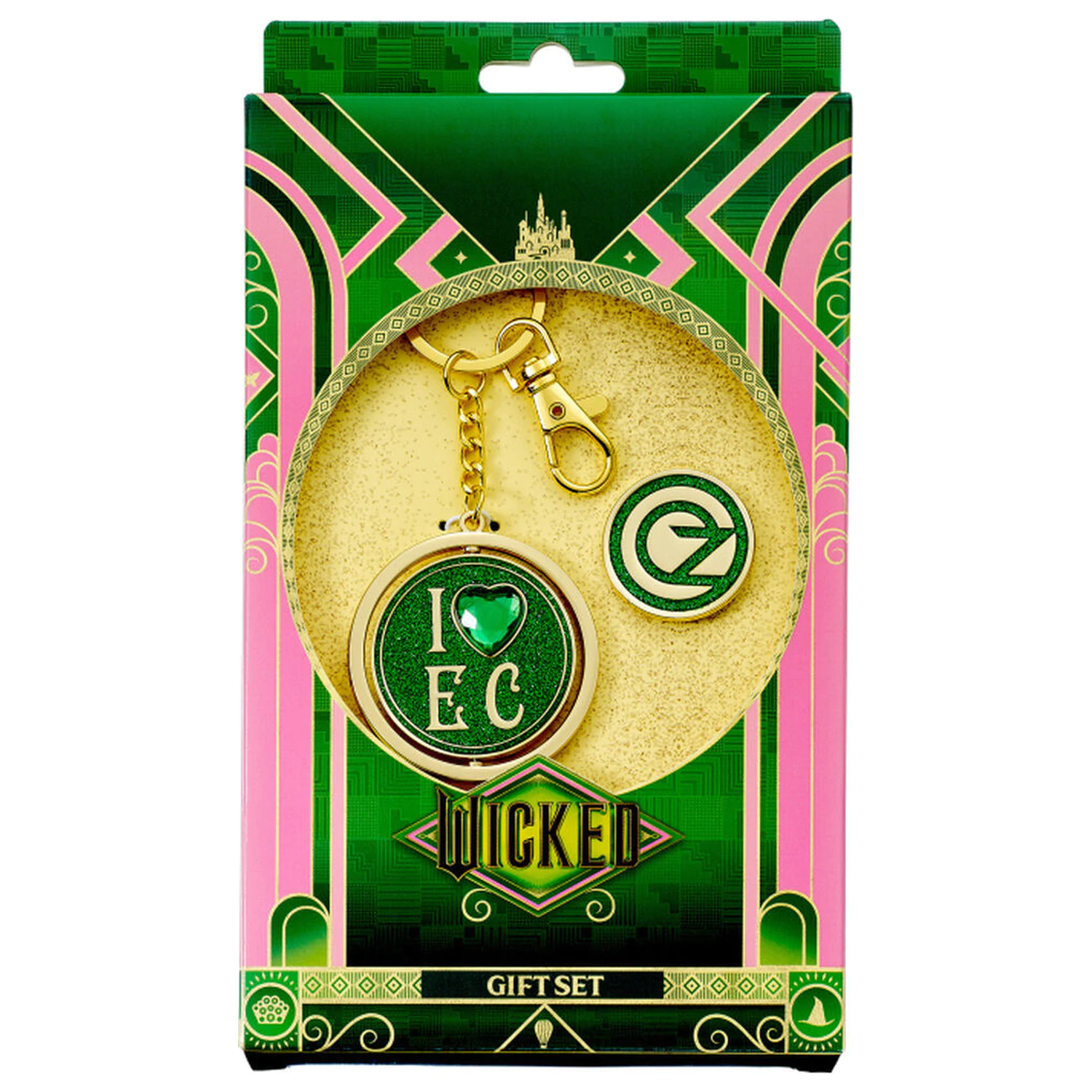 Wicked I love Emerald City Oz Logo set cadou breloc si insigna tip pin poza produsului
