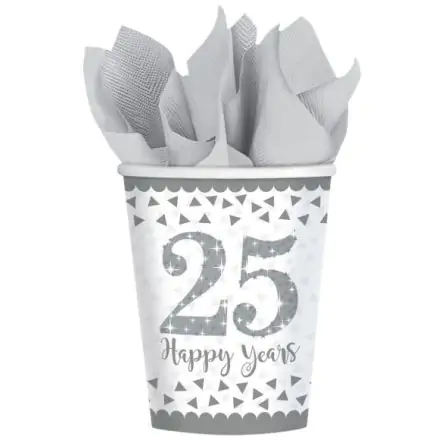 25th Anniversary, Wedding Anniversary Paper Cups 8 bucăți 266 ml poza produsului