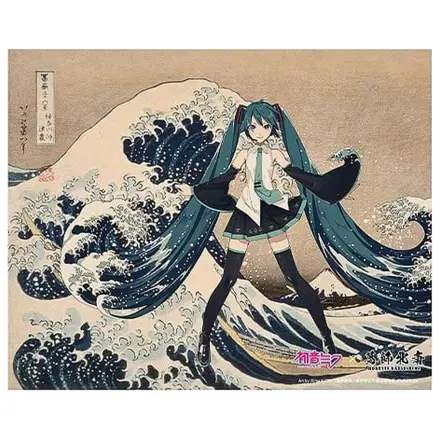 Hatsune Miku x Katsushika Hokusai iXima Canvas Art The Great Wave off Kanagawa/Fine Wind, Clear Morning 27 x 22 cm poza produsului
