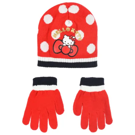 Hello Kitty Cute Dots Rosu set caciula si manusi copii 54 cm poza produsului