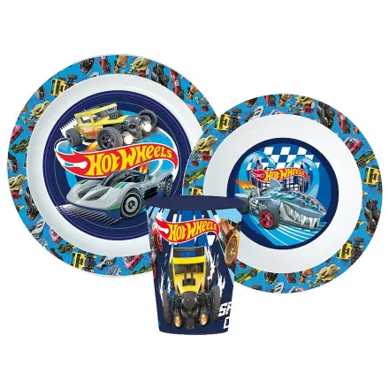 Hot Wheels Blue Fire Set de tacamuri, Set micro plastic cu cupa de 260 ml poza produsului