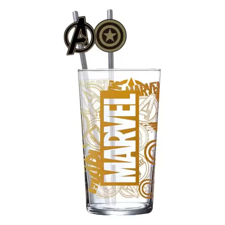 Marvel Pahar de sticla cu paie Logo si Avengers 485 ml poza produsului