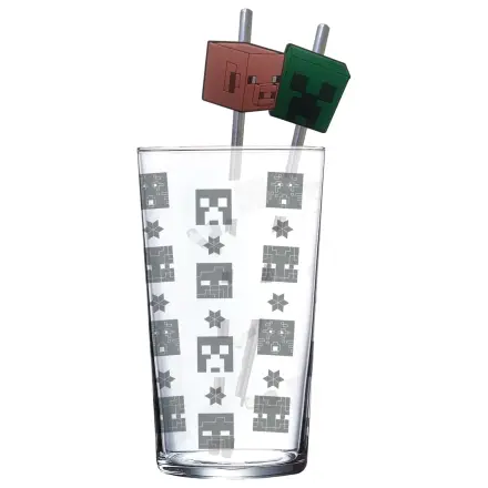 Minecraft Glass Tumbler cu Paie poza produsului