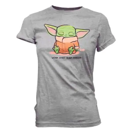 Tricou gri de dama Star Wars Mandalorian Cute Yoda The Child Sleeping poza produsului