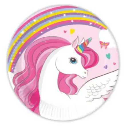 Unicorn Rainbow Colors, Farfurii de hartie Unicorn 8 bucati 20 cm FSC poza produsului